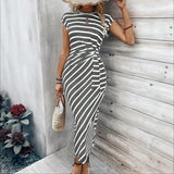 Dolce Riviera™-Kleid mit Eleganten Streifen und Seitlicher Schnürung – Dunkelgrau