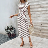 Dolce Riviera™-Kleid mit Eleganten Streifen und Seitlicher Schnürung – Weiß