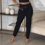 Calista™ Hose mit Asymmetrischem Design und Exklusivem Gürtel – Schwarz