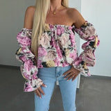 Florenze™ Bluse mit schulterfreiem Design und eleganter Blumenoptik – Rosé Mit Blumenmuste