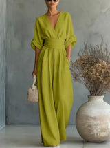 Aurore - Bequemer Jumpsuit Mit V-Ausschnitt – Grün