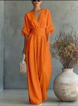 Aurore - Bequemer Jumpsuit Mit V-Ausschnitt – Orange