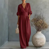 Aurore - Bequemer Jumpsuit Mit V-Ausschnitt – Burgund