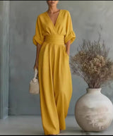 Aurore - Bequemer Jumpsuit Mit V-Ausschnitt – Gelb