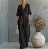 Aurore - Bequemer Jumpsuit Mit V-Ausschnitt – Schwarz