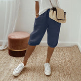 Levana™ Baumwoll-Leinen Shorts mit Verstellbarem Bund – Dunkelblau