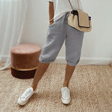 Levana™ Baumwoll-Leinen Shorts mit Verstellbarem Bund – Grau