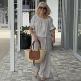 Celiane™-Set aus Baumwoll-Leinen mit Lockerer Passform – Grau