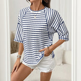 Dailynne™ Oversize Streifenbluse – Marineblau