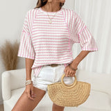 Dailynne™ Oversize Streifenbluse – Rosa