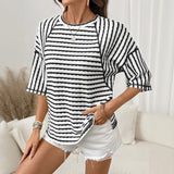 Dailynne™ Oversize Streifenbluse – Schwarz