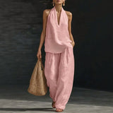 Aurelia™-Set aus Baumwoll-Leinen im Minimalistischen Stil mit Fließender Passform – Rosa