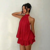 Serenya™ Kleid mit Halterbindung und Natürlicher Leichtigkeit – Rot