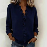 Sorelle™ Bluse mit Vertikalem Rüschendetail und Zeitlosem Stil – Militärblau