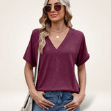 Elvara™ Bluse mit V-Ausschnitt und Zeitlosem Stil – Bordeaux