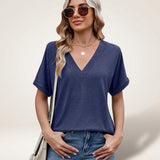 Elvara™ Bluse mit V-Ausschnitt und Zeitlosem Stil – Marineblau
