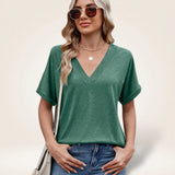 Elvara™ Bluse mit V-Ausschnitt und Zeitlosem Stil – Dunkelgrün