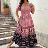 Selaris™ Kleid mit Puffärmeln und Fließender Silhouette – Rosa
