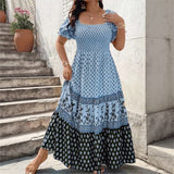 Selaris™ Kleid mit Puffärmeln und Fließender Silhouette – Blau