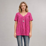 Lisboa™ Bluse aus Premium-Viskose mit V-Ausschnitt – Rosenrot