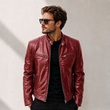 Yakuza™ Jacke aus Premium Leder mit Minimalistischem, Zeitlosem Design – Bordeauxrot