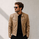 Yakuza™ Jacke aus Premium Leder mit Minimalistischem, Zeitlosem Design – Hellbraun