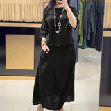 Bellarive™ Set Aus Baumwoll-Leinen Mit Weiter Bluse und Wickelrock – Schwarz