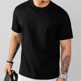Louis™ Premium-Strick-T-Shirt mit geripptem Rundhalsausschnitt – Schwarz