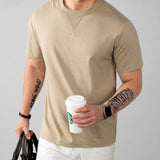 Louis™ Premium-Strick-T-Shirt mit geripptem Rundhalsausschnitt – Khaki