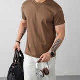 Louis™ Premium-Strick-T-Shirt mit geripptem Rundhalsausschnitt – Braun