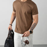 Louis™ T-Shirt aus Premium-Baumwolle mit Elasthan und geripptem Rundhalsausschnitt – Braun