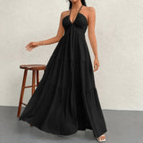 Marielle™ Kleid mit Halterneck-Ausschnitt und Zarter Bindung – Schwarz
