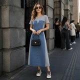 Alisse™ Kleid mit Denim-Panel und Modernem Design – Grau