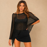 Melissa™ Poncho-Stil-Strickbluse aus Leichtem Strick – Schwarz