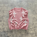 Montero™ Ärmelloser Pullover Aus Weichem Strick Mit Ausgefransten Details – Rosa