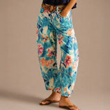 Alvida™ Hose mit Blumenmuster und weitem Fall – Blumenmuster und Türkis