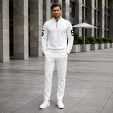 Alexander™ Set mit Stehkragen-Shirt mit Reißverschluss und Minimalistischer Hose – Weiß