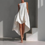 Solennie™ Kleid Mit Verlängertem Saum und Minimalistischem Design – Weiß