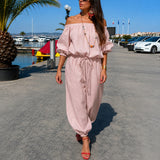 Bellamare™ Jumpsuit Mit Schulterfreiem Ausschnitt Und Verstellbarer Taille – Rosa