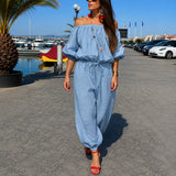 Bellamare™ Jumpsuit Mit Schulterfreiem Ausschnitt Und Verstellbarer Taille – Blau