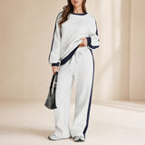 Celestelle™ Sweatshirt-Set Mit Seitlichen Streifen Und Weiter Hose – Weiß