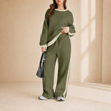 Celestelle™ Sweatshirt-Set Mit Seitlichen Streifen Und Weiter Hose – Grün