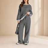 Celestelle™ Sweatshirt-Set Mit Seitlichen Streifen Und Weiter Hose – Grau