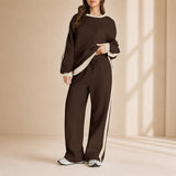Celestelle™ Sweatshirt-Set Mit Seitlichen Streifen Und Weiter Hose – Braun