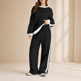 Celestelle™ Sweatshirt-Set Mit Seitlichen Streifen Und Weiter Hose – Schwarz