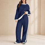 Celestelle™ Sweatshirt-Set Mit Seitlichen Streifen Und Weiter Hose – Blau