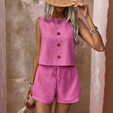 Celestina™ Set Aus Leinen-Baumwoll-Mischung Mit Minimalistischem Design – Pink