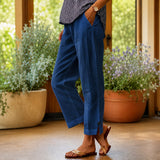 Sylvie™ Hose aus Baumwoll-Leinen mit Seitlichem Schlitz am Saum – Blau