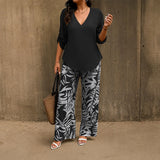 Bellariva™ Set mit Gemusterter Hose und Leichter Bluse – Schwarz