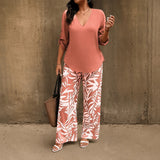 Bellariva™ Set mit Gemusterter Hose und Leichter Bluse – Rosé-Terrakotta